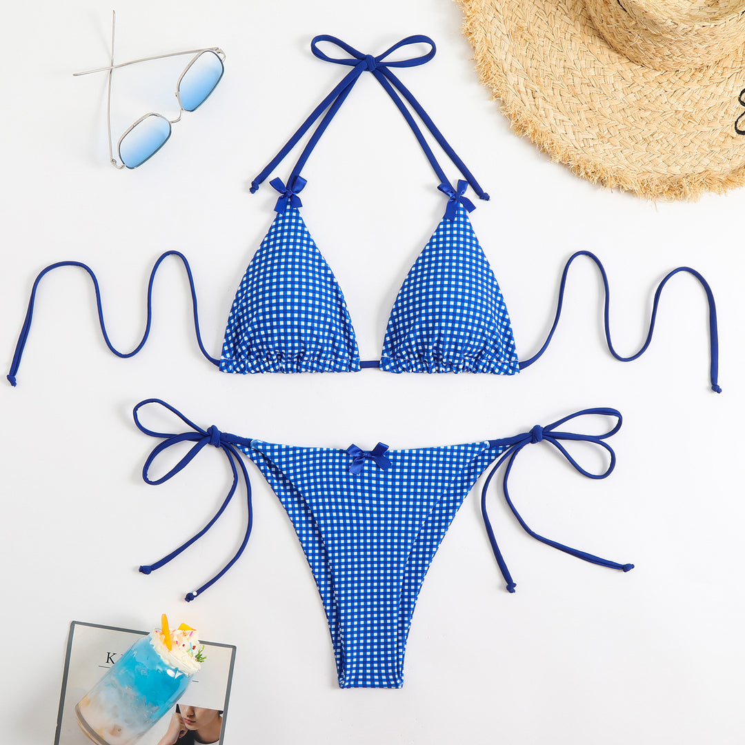Women's triangle bikini with playful check pattern and narrow ties Mune Fashion