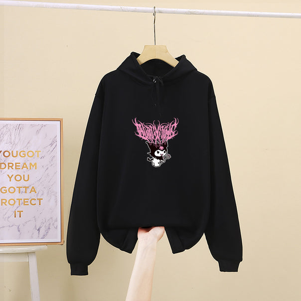 Women's Hooded Sweatshirt with Gothic-Kawaii Print, Oversized Cut and Soft Fleece Lining Mune Fashion