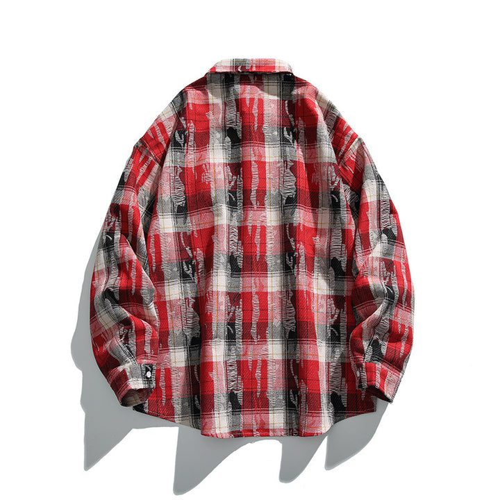 Unisex Oversized Checked Flannel Shirt with Destroyed Details and Chest Pocket Mune Fashion