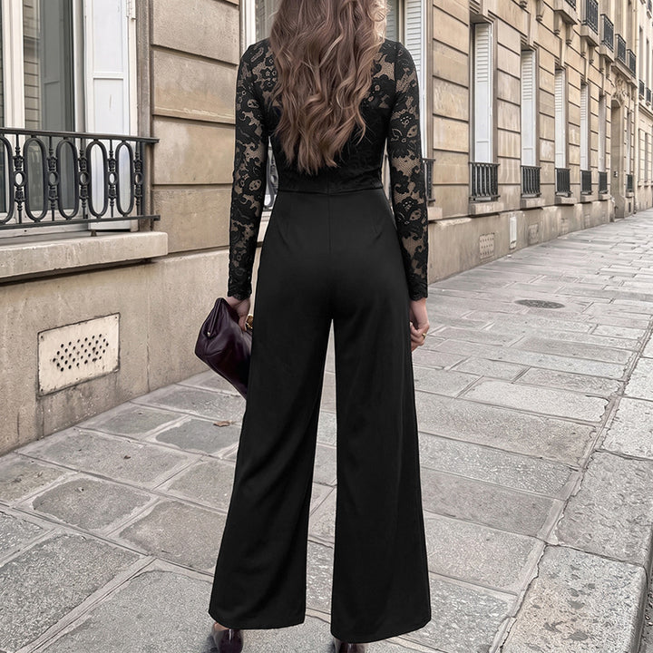 Women Elegant Jumpsuit with Lace Mune Fashion