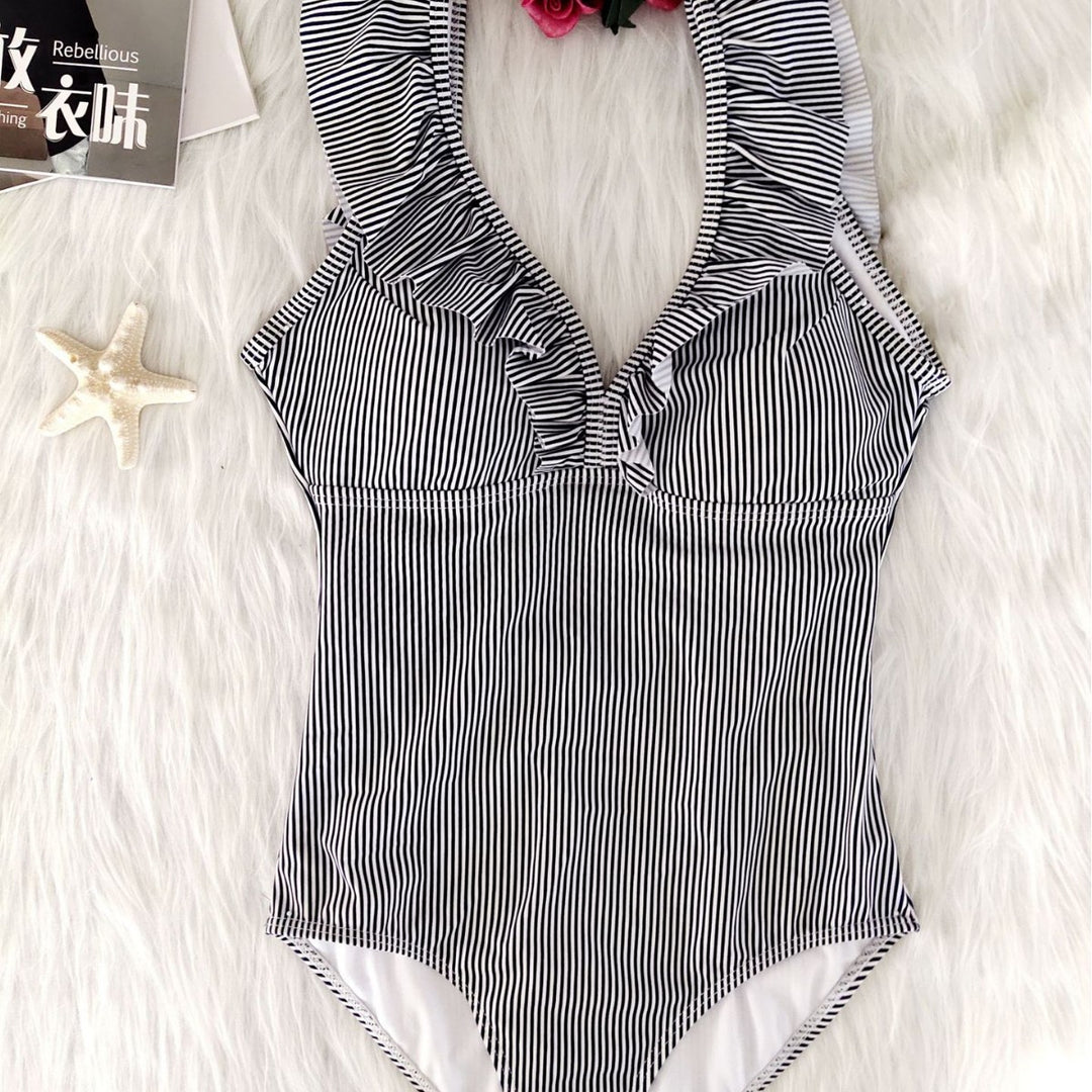Ladies Terry Cloth Swimsuit with Ruffle Details Mune Fashion