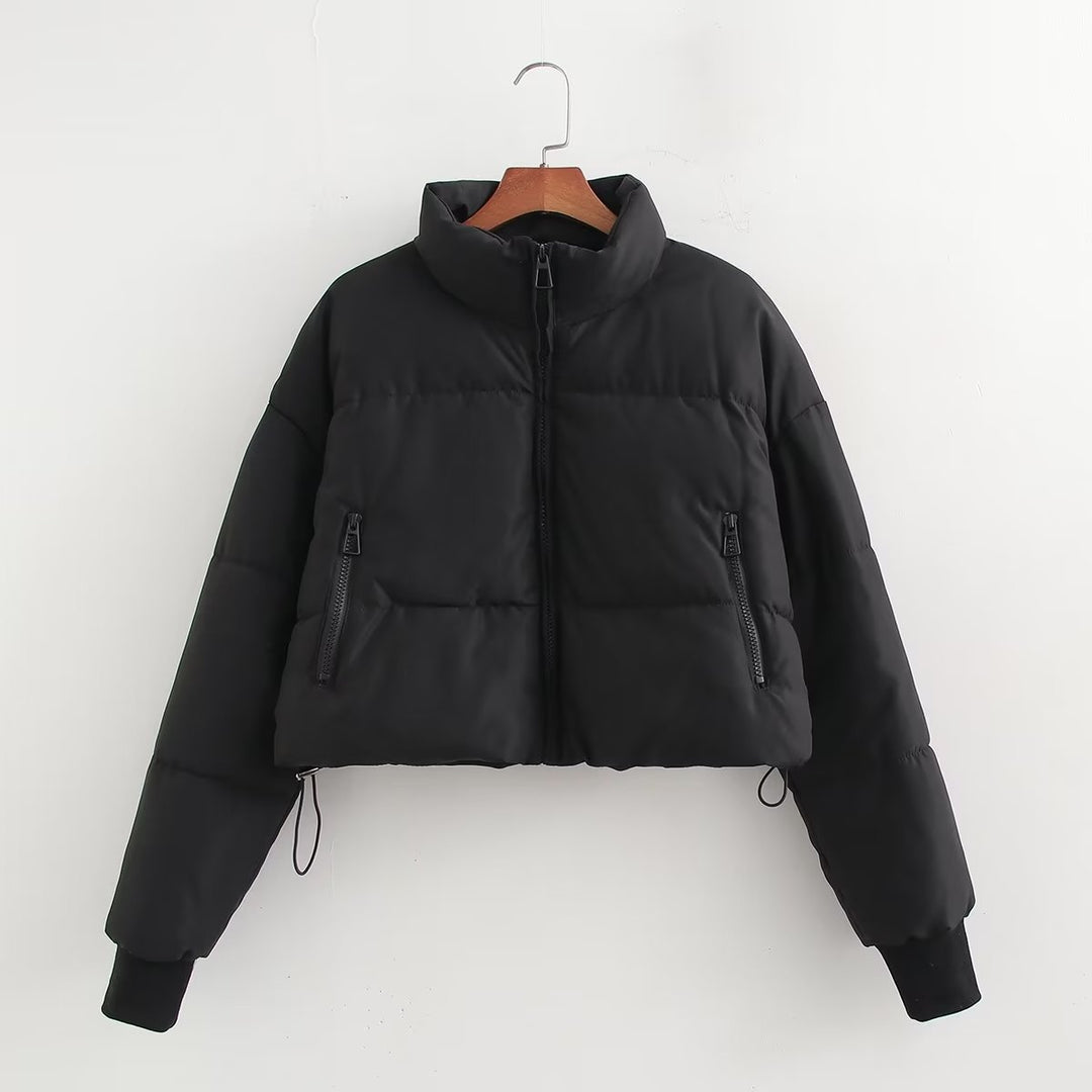 Women's nano cropped quilted jacket with high collar, elastic cuffs, and concealed drawstring Mune Fashion