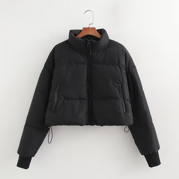 Women's nano cropped quilted jacket with high collar, elastic cuffs, and concealed drawstring Mune Fashion