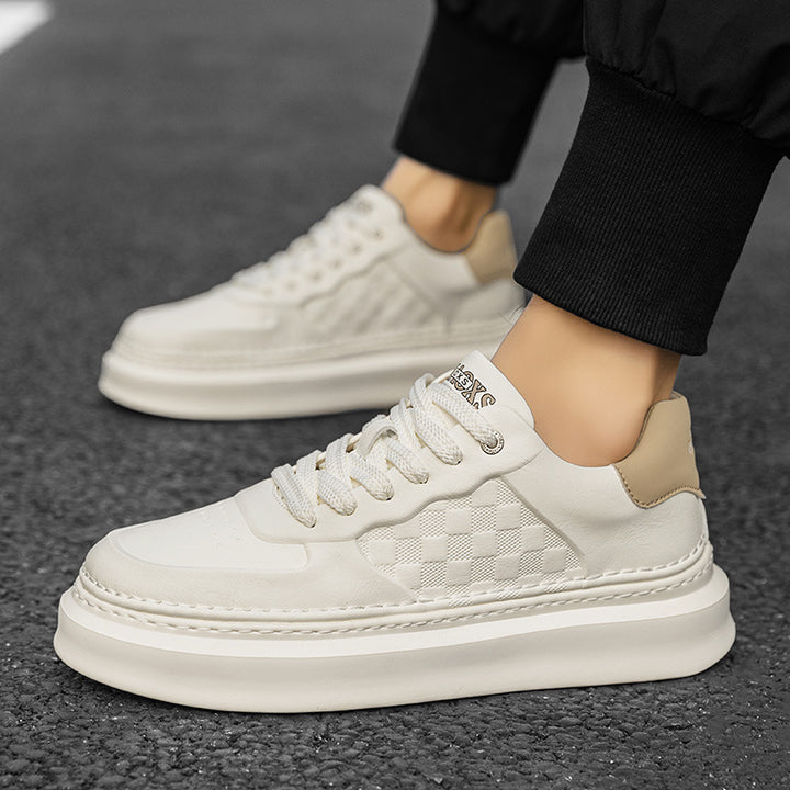 Unisex Voluminous Low Sneakers with Embossed Checkerboard Pattern and Padded Heel Collar Mune Fashion