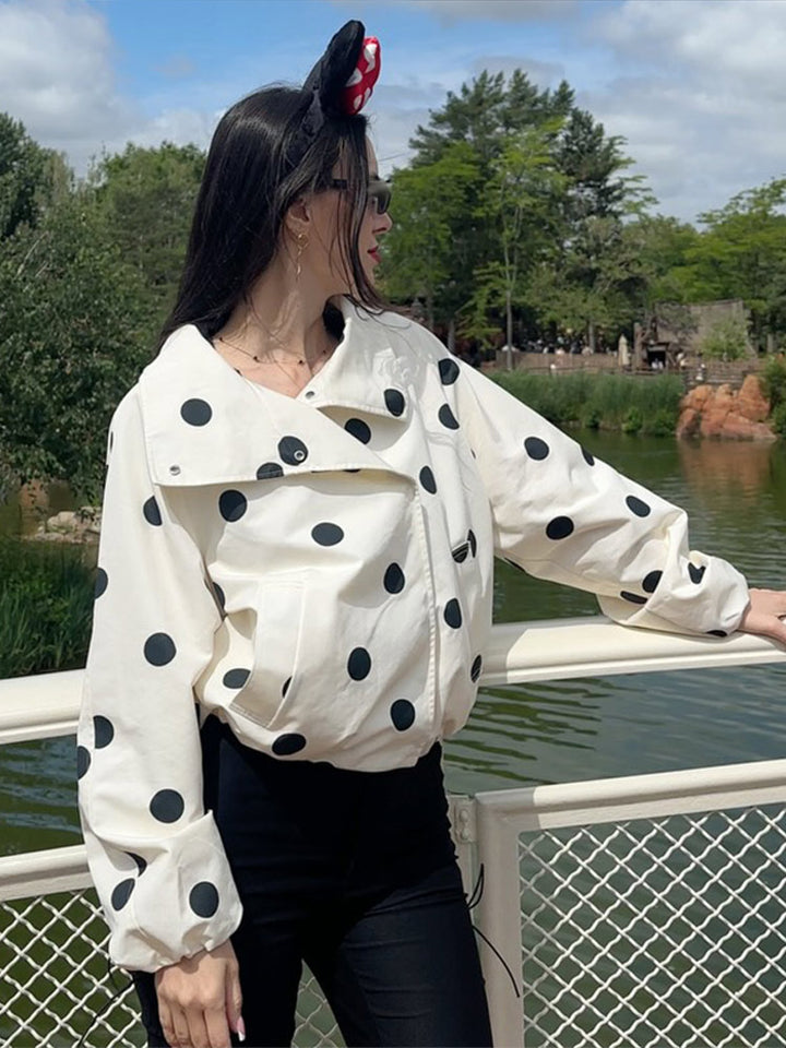 Women's cropped bomber jacket with oversized shawl collar and polka dot print Mune Fashion