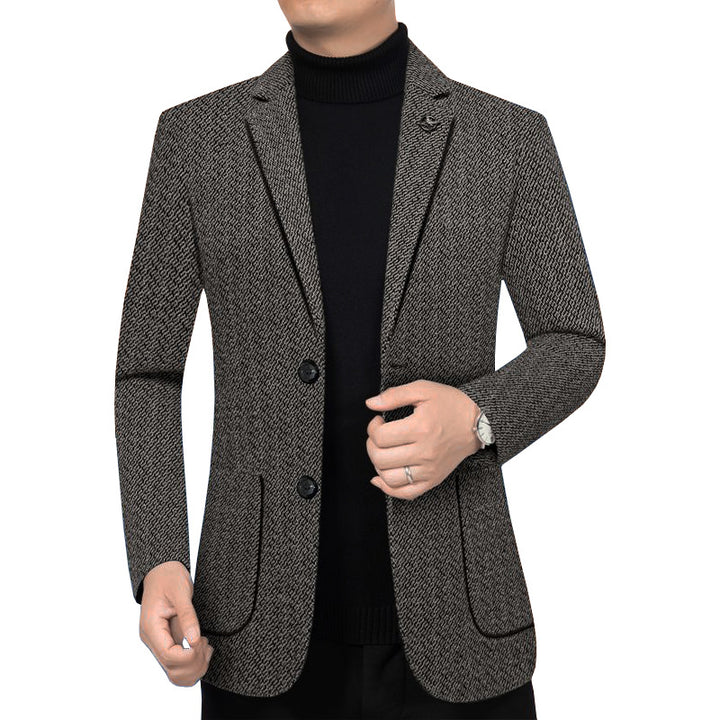 Men's Tailored Knit Blazer in Boucle Look with Patch Pockets Mune Fashion