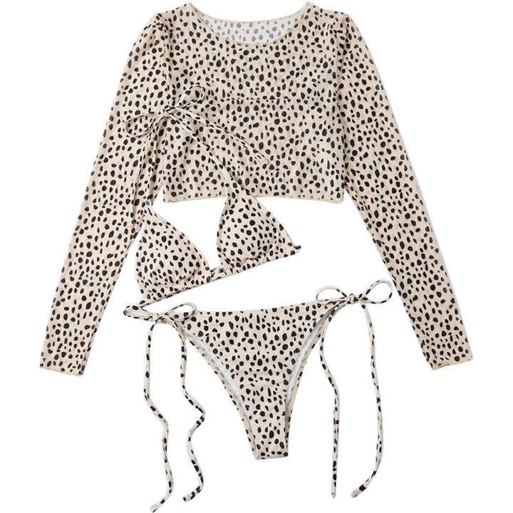 Women's Crop Top Bikini Set with Long Sleeves and Trendy Polka Dot Design Mune Fashion