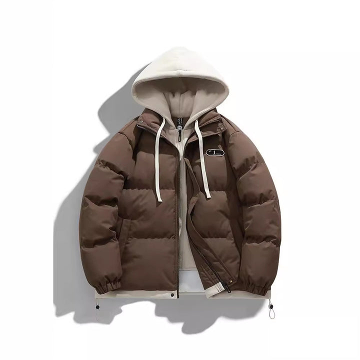 Men's Two-Layer Quilted Jacket with Removable Fleece Hood and Thermal Insulation Mune Fashion