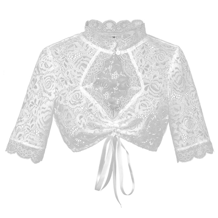 Women knit bolero short with stand-up collar and tie band Mune Fashion