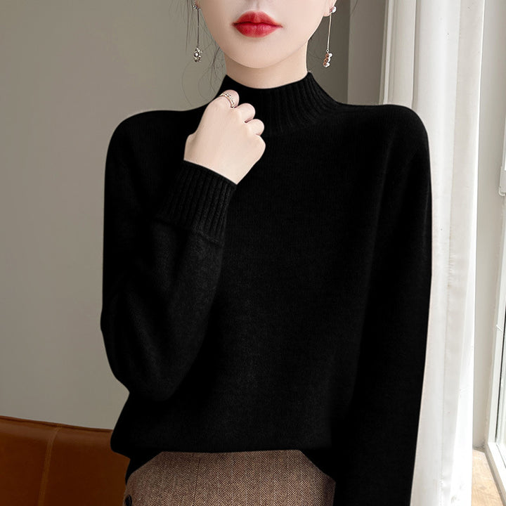 Women's Luxury Soft Midweight Mock Neck Sweater in Angora Look with Fine Rib and Relaxed Silhouette Mune Fashion