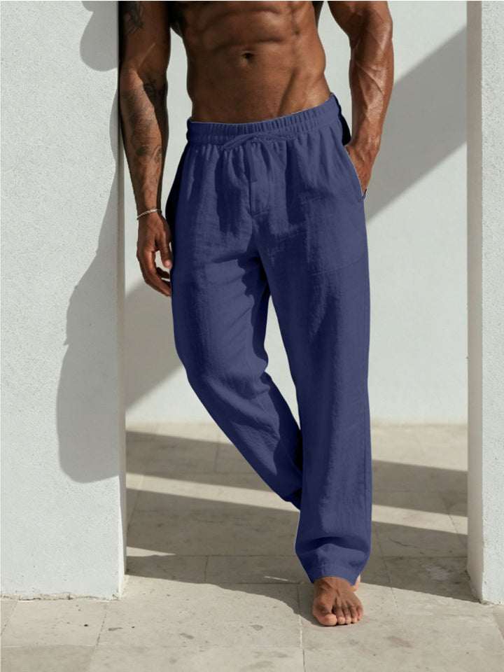 Men's Summer Relaxed Pants made of Linen Blend with Straight Leg and Drawstring Mune Fashion