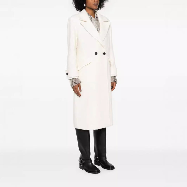 Women's Straight Cut Midi Wool Coat with Oversized Lapels and Concealed Button Placket Mune Fashion