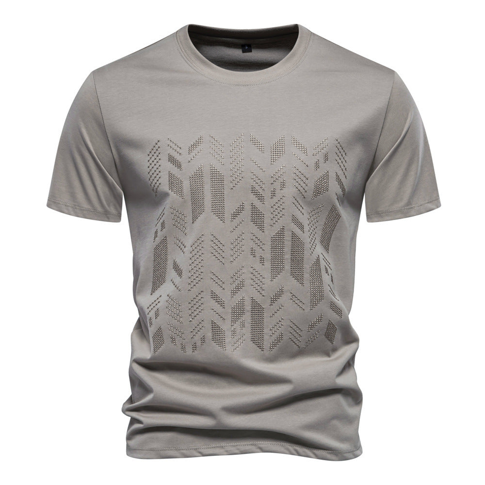 Men's round neck shirt made of cotton blend with geometric laser perforation and straight cut Mune Fashion