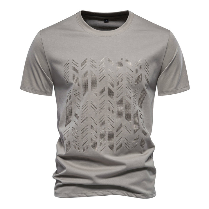 Men's round neck shirt made of cotton blend with geometric laser perforation and straight cut Mune Fashion