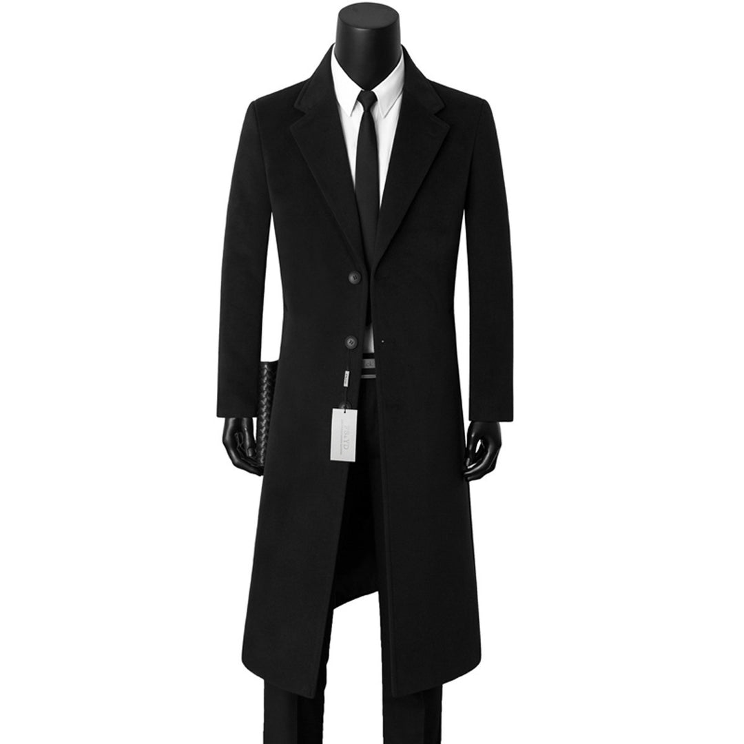 Men's single-breasted long coat with narrow silhouette, notched lapel and knee-length cut Mune Fashion