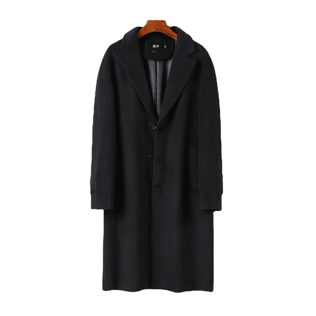 Men's Maxi Length Wool Coat with Clean Cut, Narrow Lapel and Concealed Lining Mune Fashion