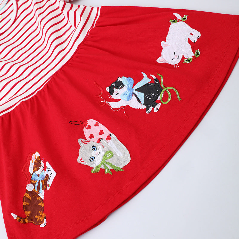 Girls cotton dress with playful cat appliqués Mune Fashion