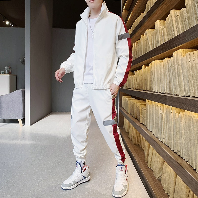 Men's Two-Piece Streetwear Training Set with Stand-Up Collar, Contrast Stripes & Reflective Inserts Mune Fashion