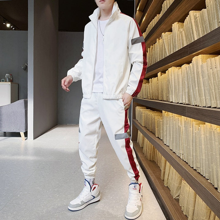 Men's Two-Piece Streetwear Training Set with Stand-Up Collar, Contrast Stripes & Reflective Inserts Mune Fashion
