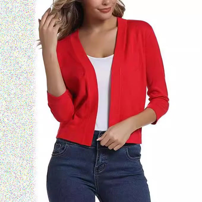 Women’s open short cardigan with three-quarter sleeves and elastic hem Mune Fashion