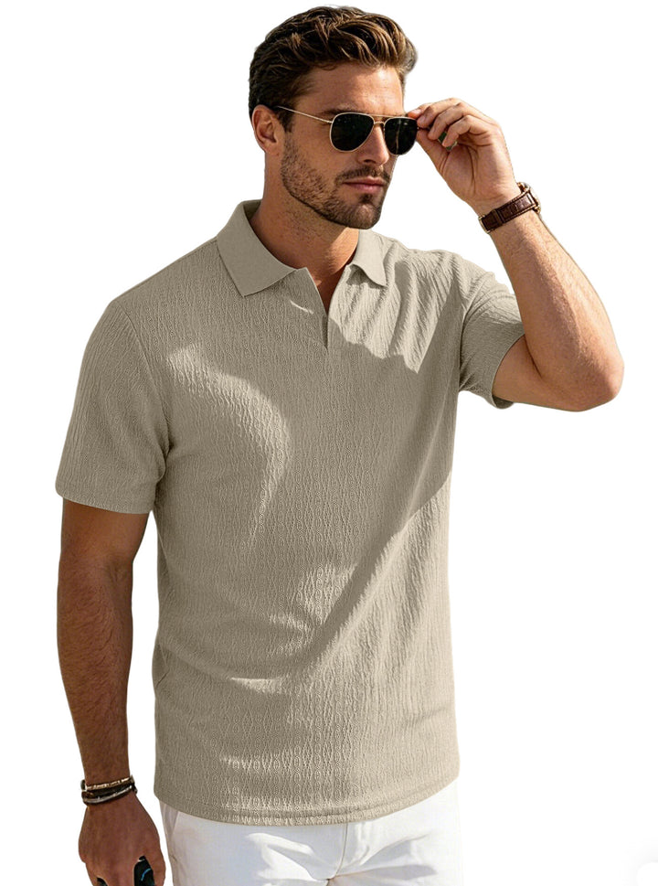 Men's elegant short-sleeve polo made of structured micro-jacquard cotton blend with shape-retaining shirt collar Mune Fashion