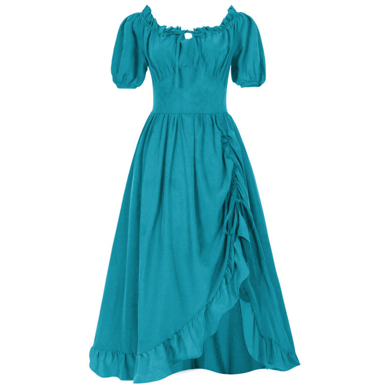 Women's romantic maxi dress with off-the-shoulder neckline, puff sleeves, fitted bodice, and side ruching Mune Fashion