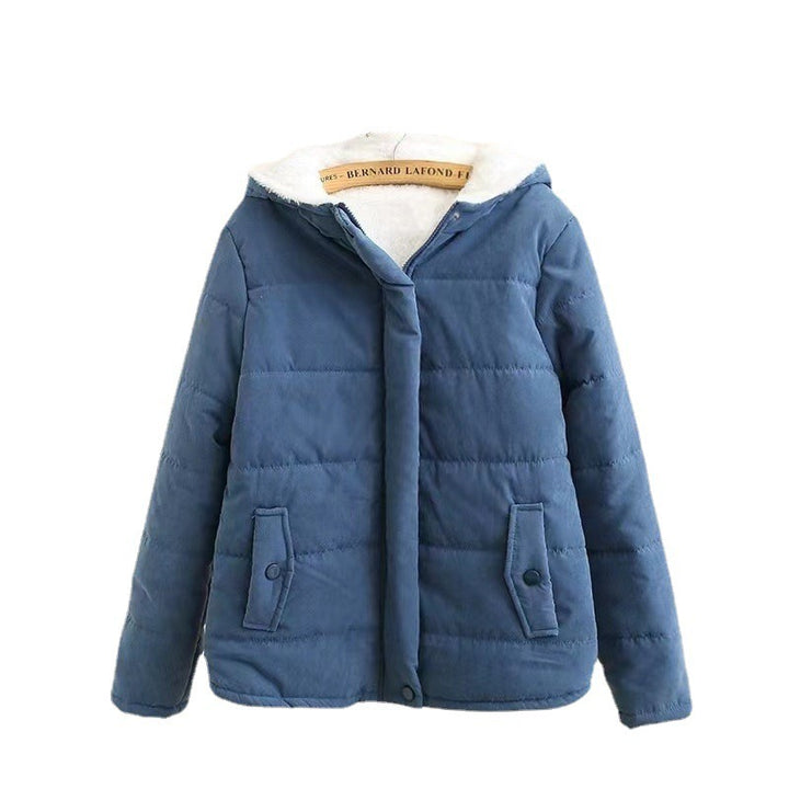 Women's quilted hoodie jacket with teddy lining, concealed snap button placket and patch pockets Mune Fashion