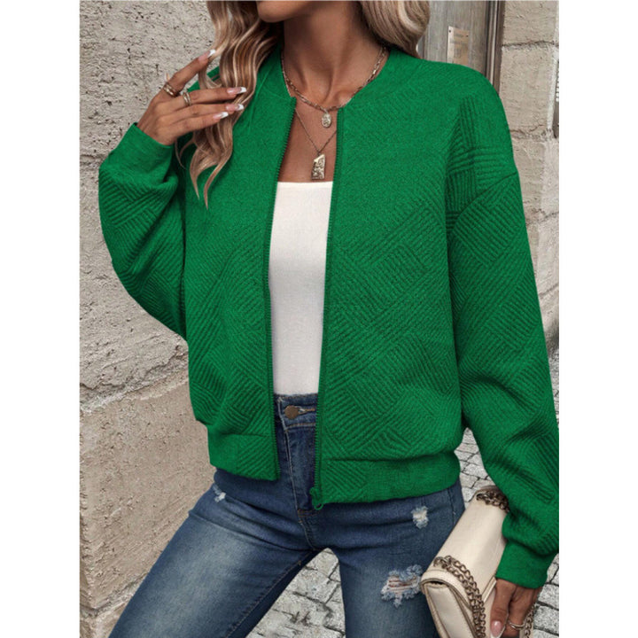 Women's structured knit bomber jacket with full zip and ribbed cuffs Mune Fashion