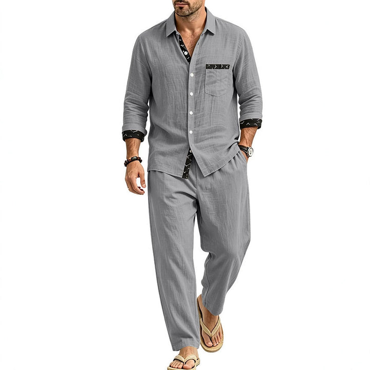 Men's Lightweight Linen Look Casual Set with Shirt and Relax Pants Mune Fashion