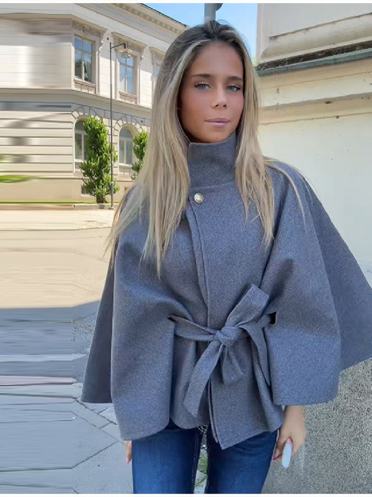 Women's Modern Cape with Waist Belt Mune
