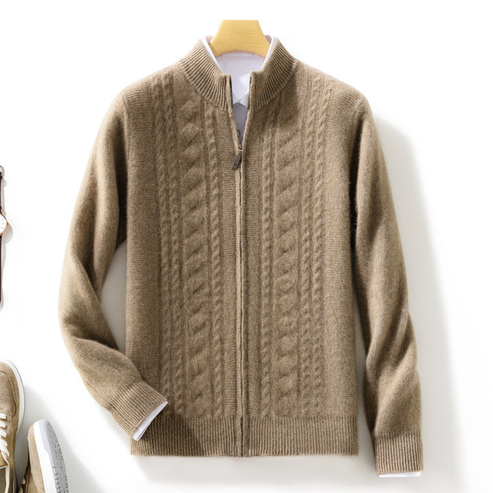 Men's zip-up knitted cardigan with cable pattern and stand-up collar Mune Fashion