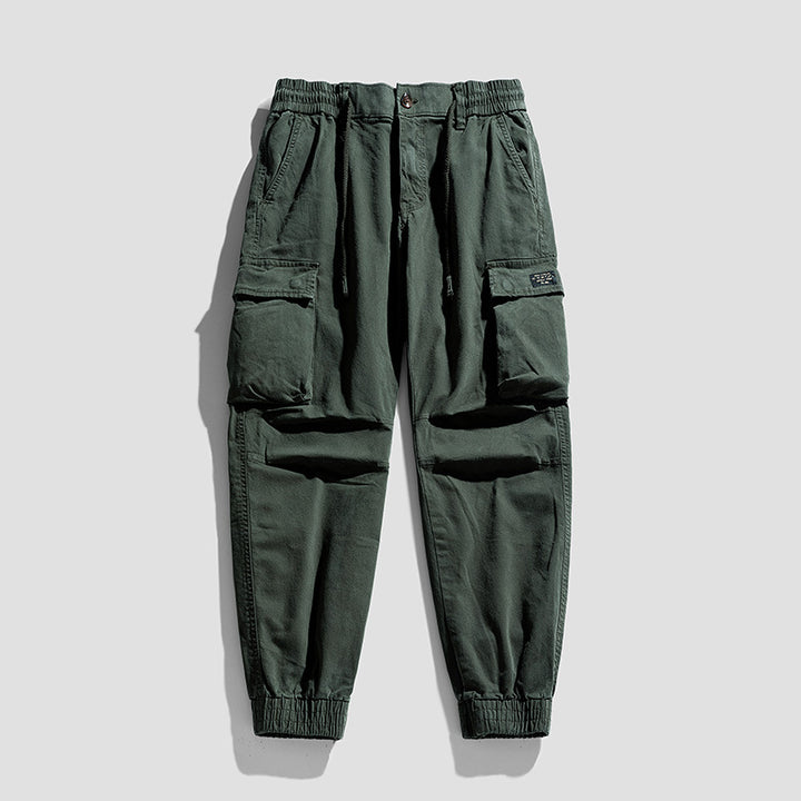Men's Robust Cargo Jogging Pants in Utility Style with Drawstring Waistband, Flap Pockets, and Knee Panels Mune Fashion
