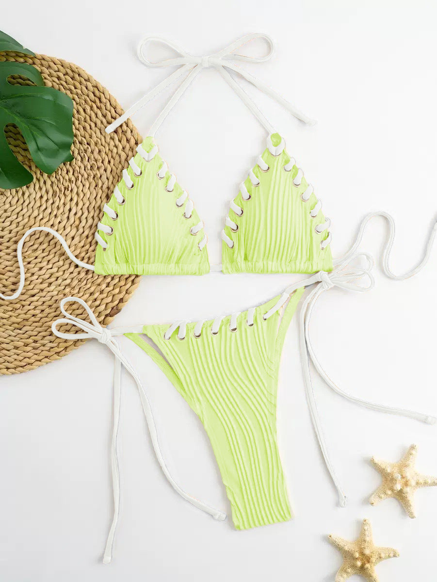 Women's triangle bikini with sophisticated lacing details and modern ribbed texture Mune Fashion