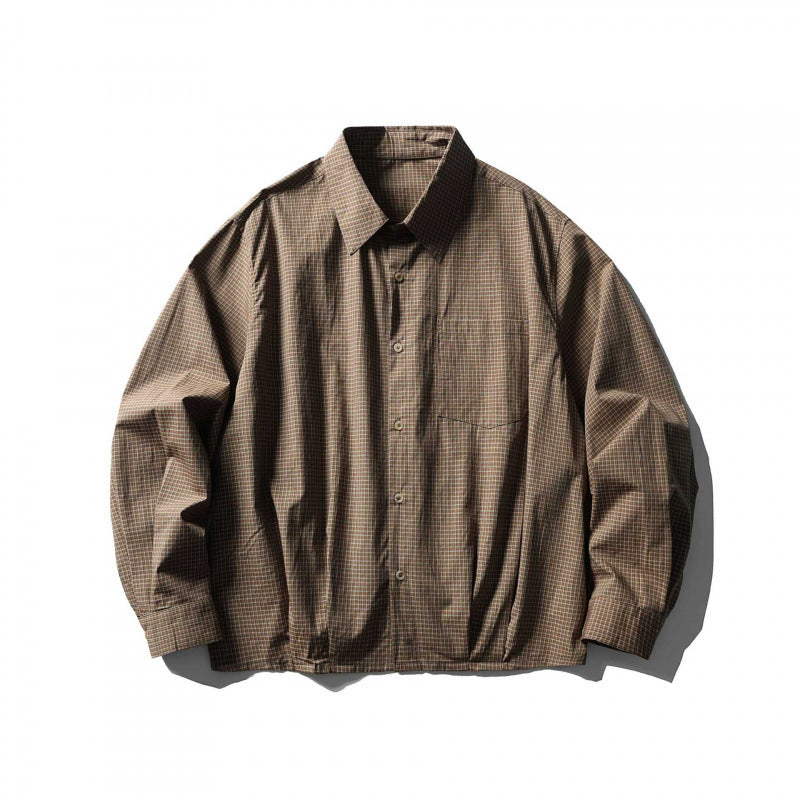 Men's short-cut boxy overshirt with check pattern, shirt collar and elastic hem Mune Fashion