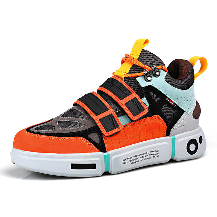 Men's High-Top Chunky Sneaker with Double Velcro Closure, Padded Ankle Collar and Distinctive Block Sole Mune Fashion