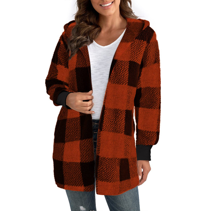 Women's checked teddy coat with large lapel collar and ribbed cuffs Mune Fashion
