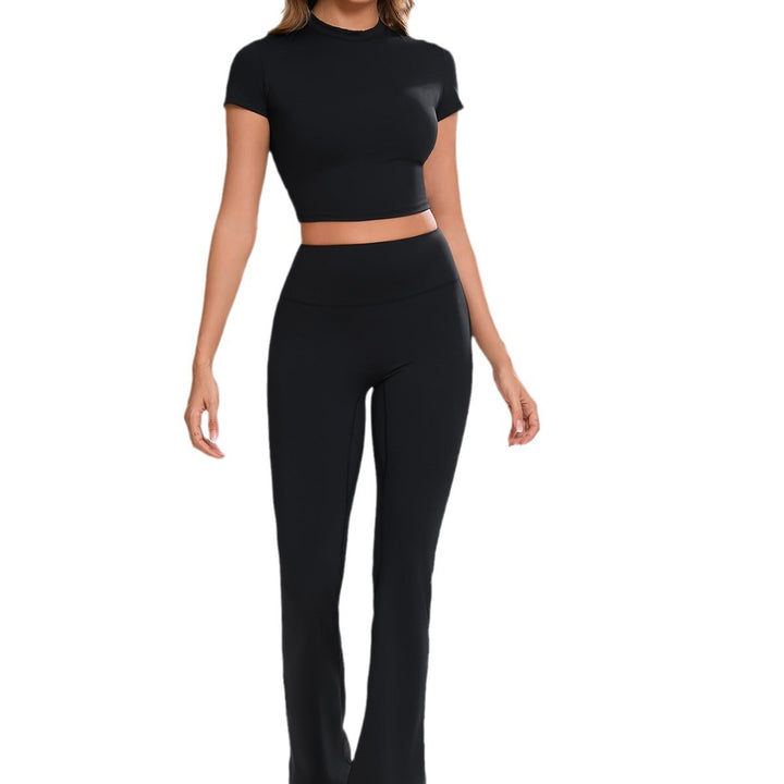 Women Sporty Crop Top and Flared Leggings Set Mune Fashion