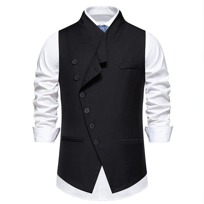 Men's nan asymmetrical double-breasted suit vest with diagonal button placket and tailored silhouette Mune Fashion