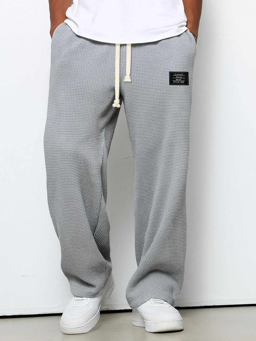 Men's casual waffle knit lounge pants with drawstring and straight cut Mune Fashion
