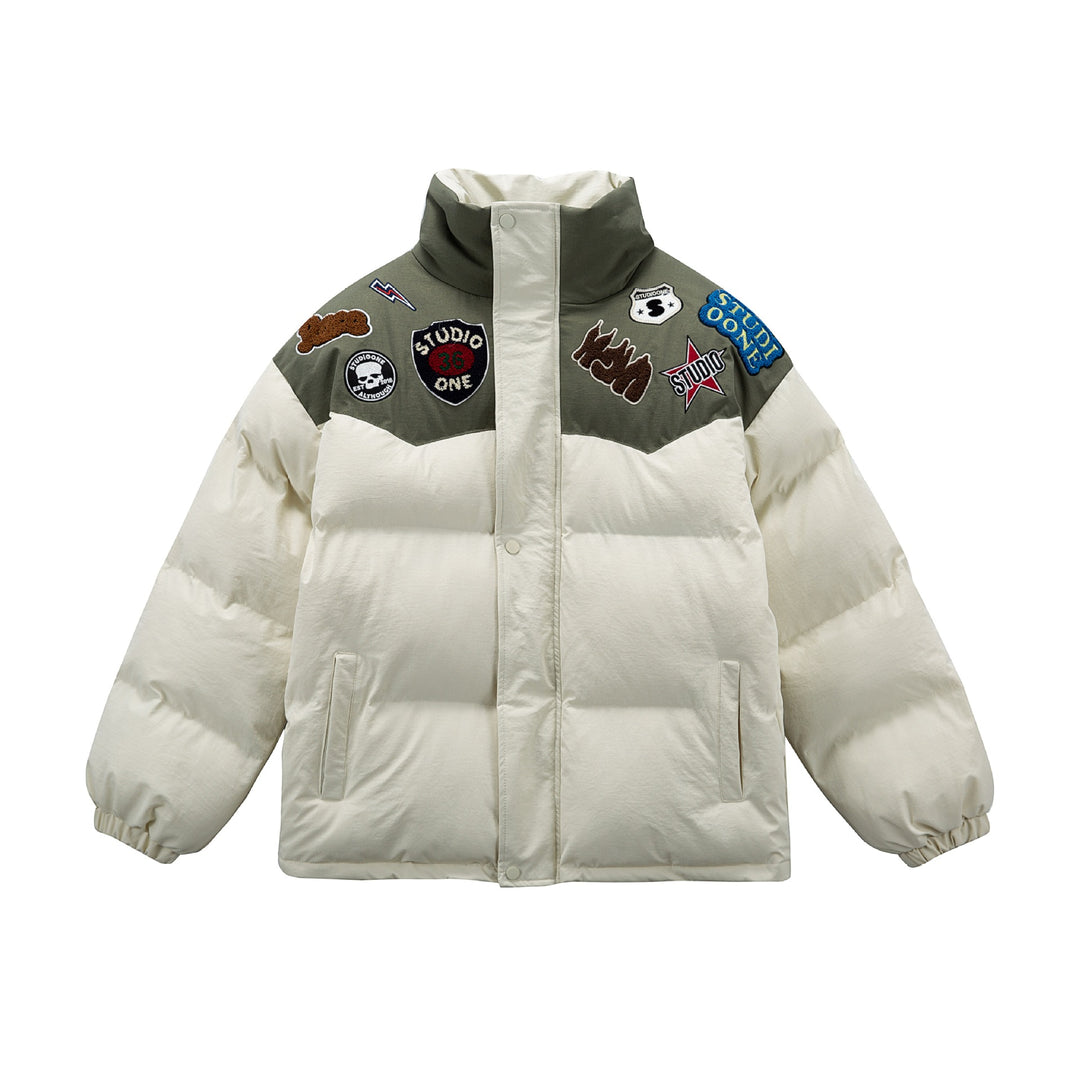 Unisex Padded Puffer Jacket with Embroidered Patch Applications Mune Fashion