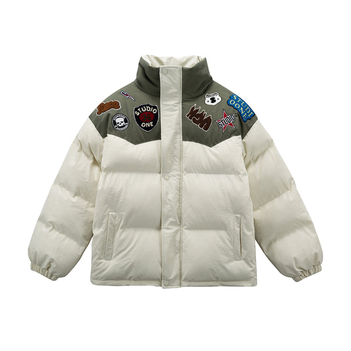 Unisex Padded Puffer Jacket with Embroidered Patch Applications Mune Fashion