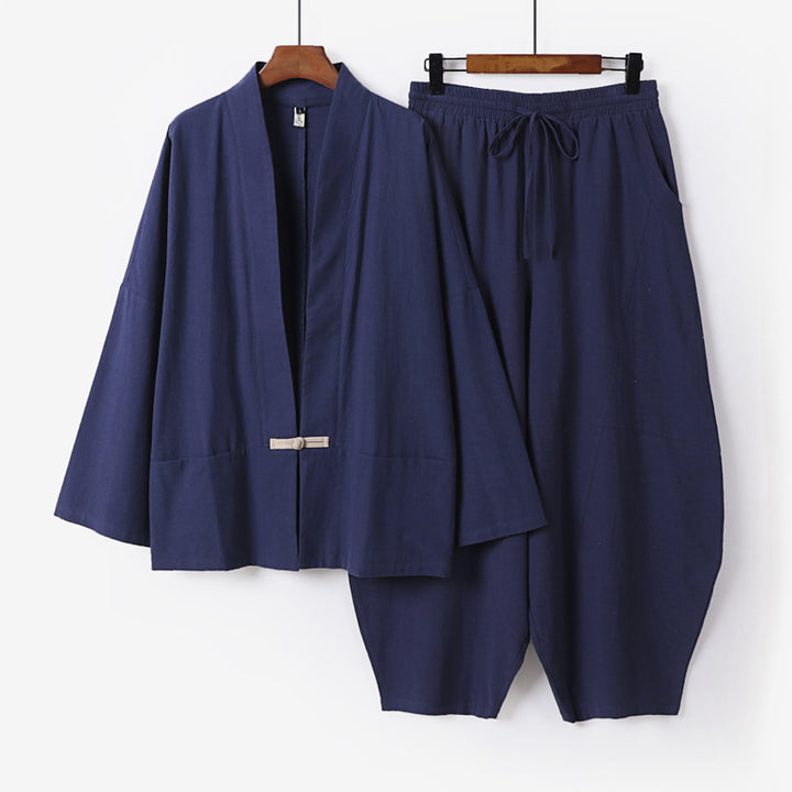 Men's Kimono Loungewear Set with Short Shawl Collar and Loose Harem Waist Pants Mune Fashion