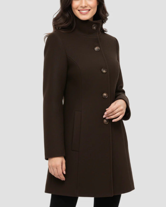 Ladies Elegant Wool Jacket with High Collar