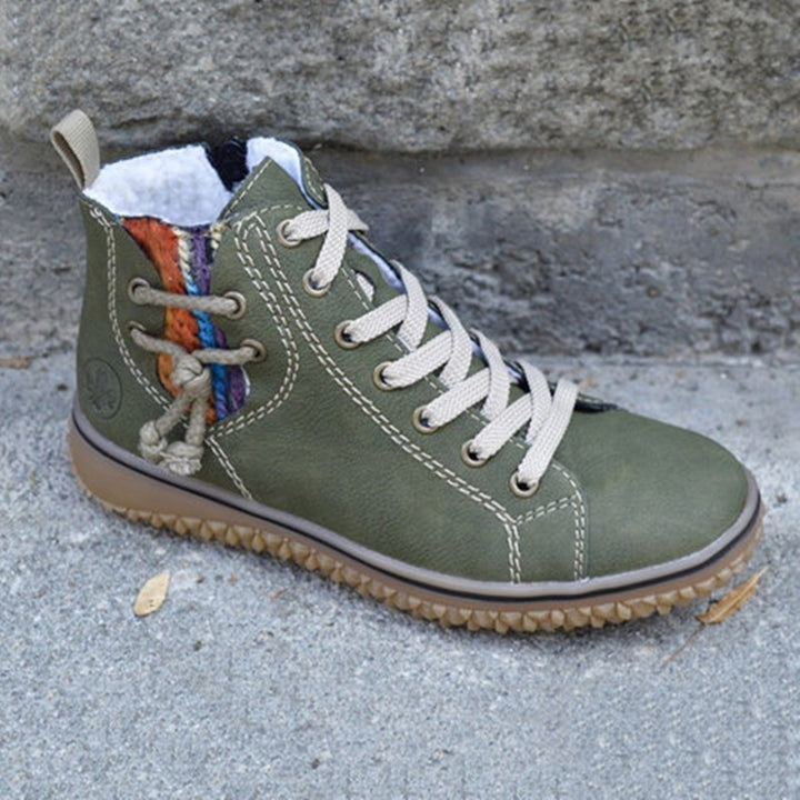 Women High-Top Sneaker-Boot with Side Zipper, Decorative Ankle Strap and Textured Rubber Sole Mune Fashion