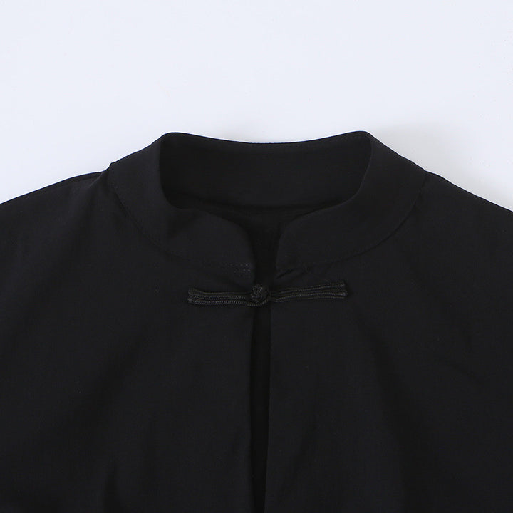 Women’s Mid-Length Coat with Stand Collar, traditional Knot closures and straight cut Mune Fashion