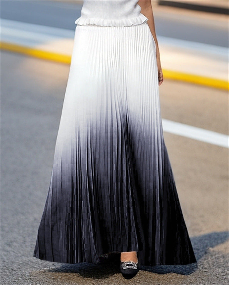 Women's nano pleated maxi skirt with seamless color gradient, high waistband and flowing A-line Mune Fashion