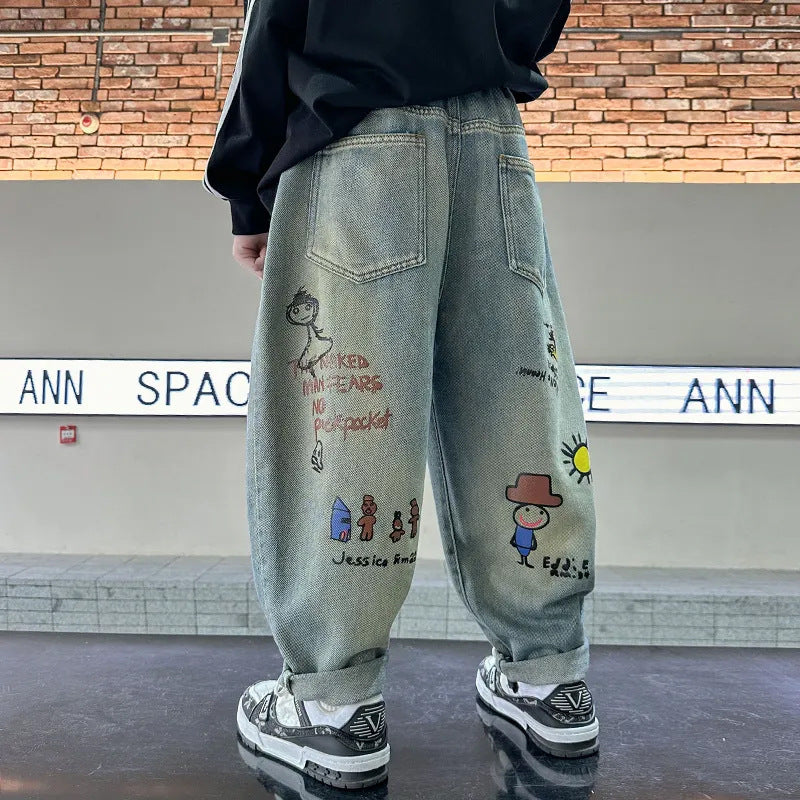 Women's casual baggy jeans with unique comic print Mune Fashion