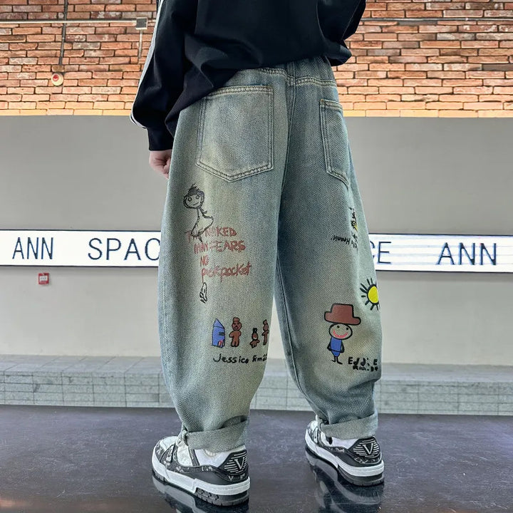 Women's casual baggy jeans with unique comic print Mune Fashion