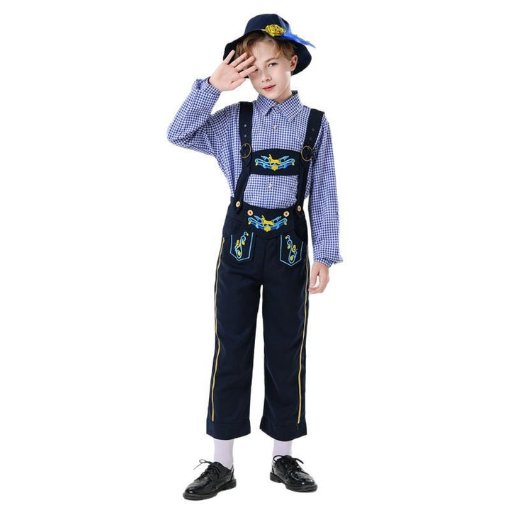 Men's nan embroidered children's traditional dungarees with adjustable straps and contrasting seams Mune Fashion