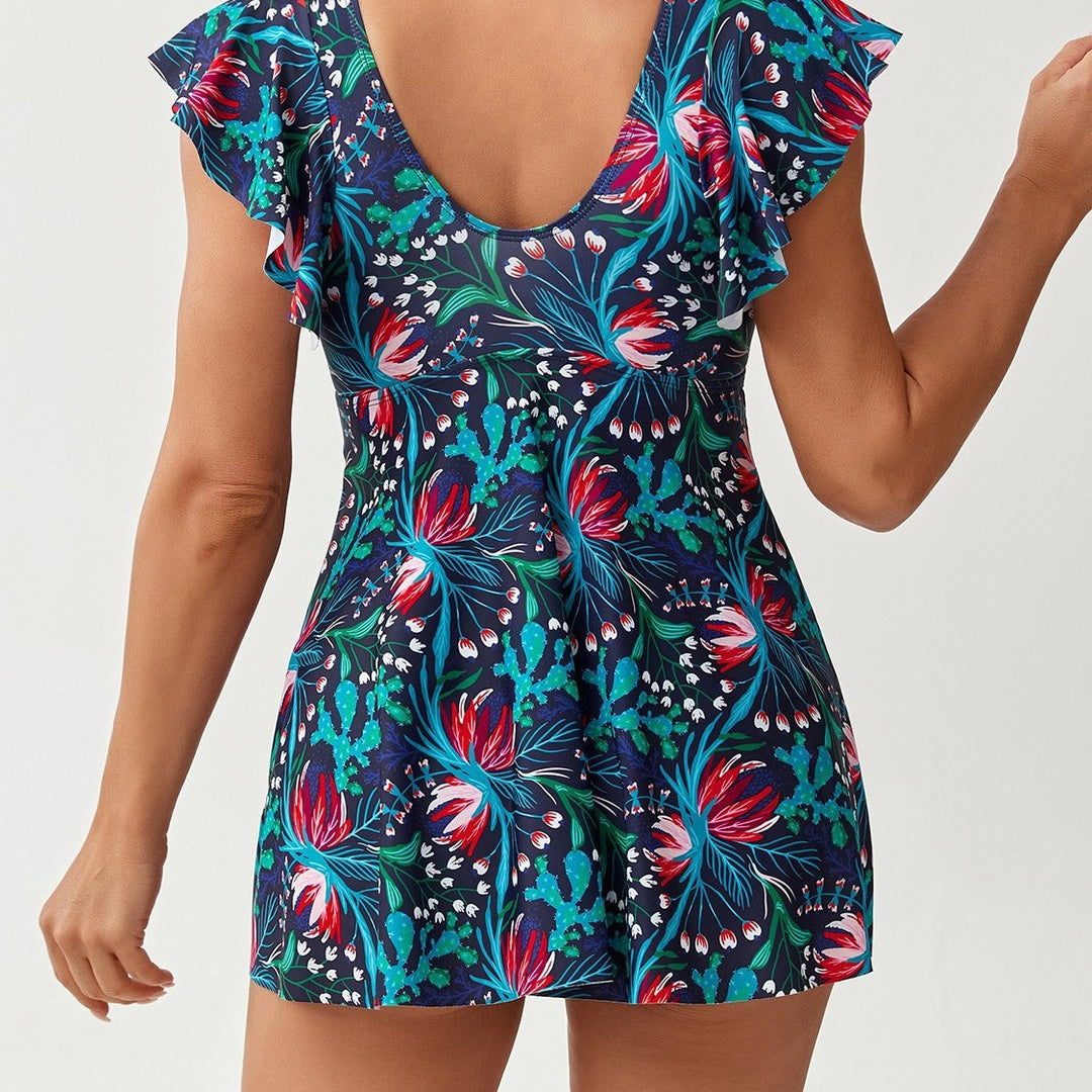 Women's Elegant Combination Swimsuit with Ruffles and Floral Pattern Mune Fashion